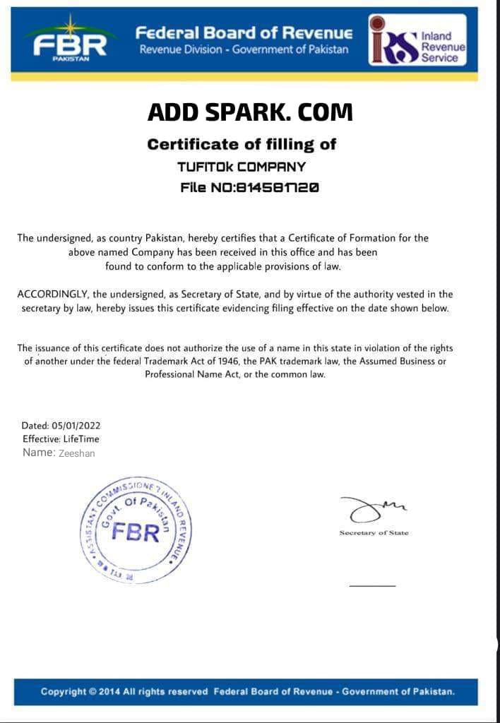 FBR Certificate